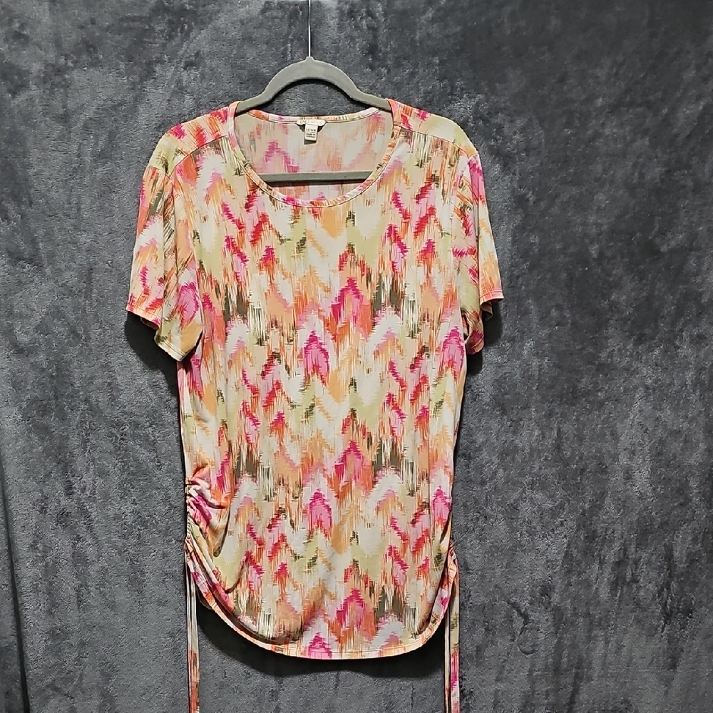Cato Pink and Orange Abstract Short Sleeve Top